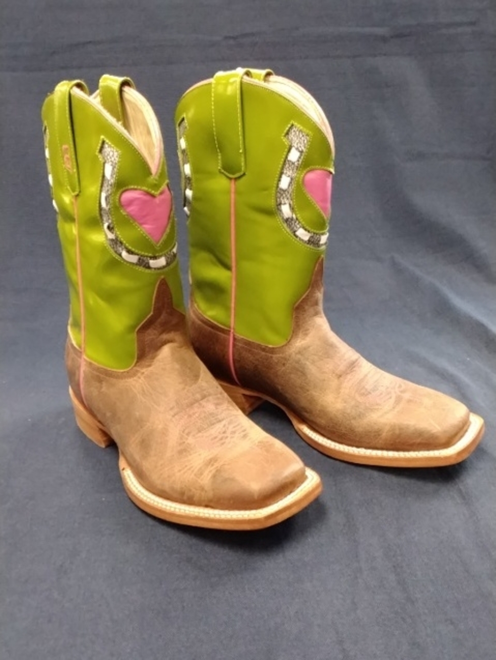 Kids Green & Pink Heart Western Boots